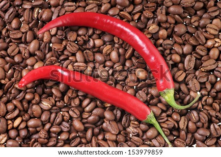Chili peppers with coffee beans / chili and coffee