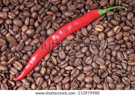 Chili pepper with coffee beans / chili and coffee