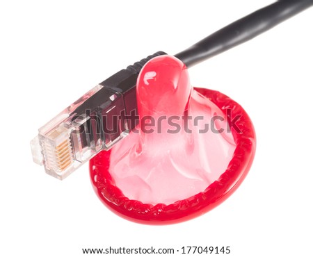 Condom and network cable over a white background / Privacy Policy