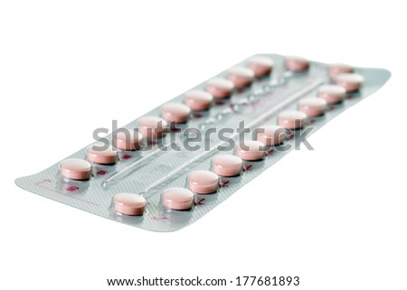 Pack birth control pills isolated over a white background / anti baby pill