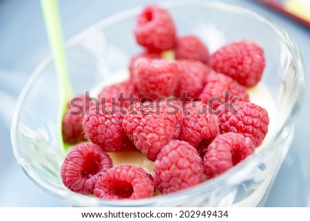 Raspberries with pudding / Dessert