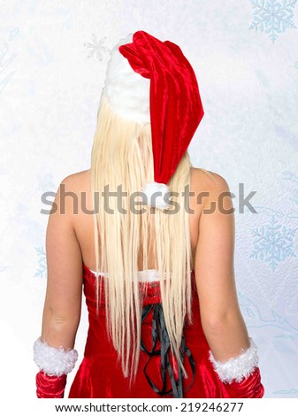 Back of a beautiful woman in christmas costume / christmas