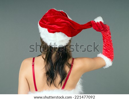 Back of a beautiful woman in christmas costume / Christmas