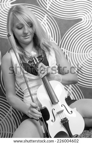 young woman with a white violin / Woman and a Violin