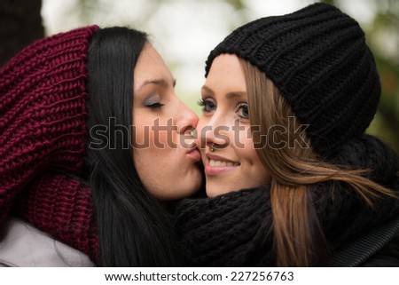 two girlfriends in an autumn forest / Girlfriends