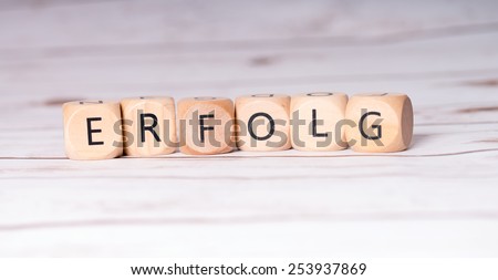 small wooden cubes with the german word Success / Success