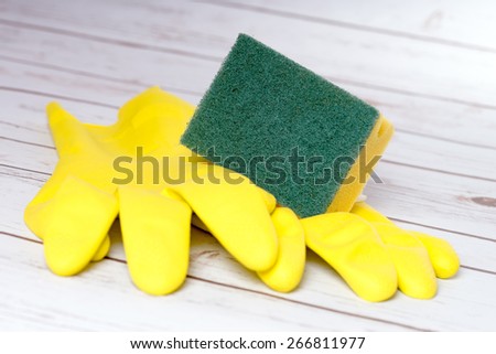 Cleaning sponge and gloves / housecleaning