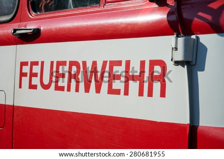 Fire truck with the german word firefighters / Fire truck