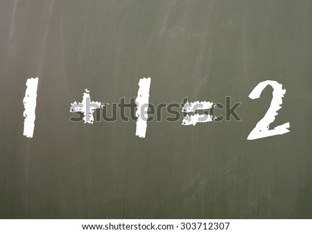 Chalk board with a math problem / one plus one
