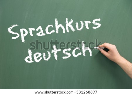 Chalkboard with the word language course german / German language course