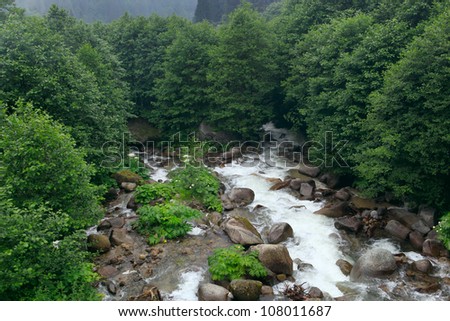 Ayder Plateau with an elevation of 1350m along the Black Sea in Turkey. The Ayder Valley lies between Rize and Artvin and is located at the point where the Firtina (Storm) River meets the Black Sea