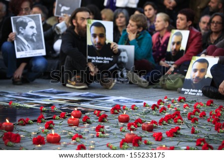 ISTANBUL,TURKEY-APRIL 24:Commemoration ceremony organized by The Say Stop to Racism and Nationalism initiative was held for the anniversary of the Armenian Genocide on April 24,2013 in Istanbul,Turkey
