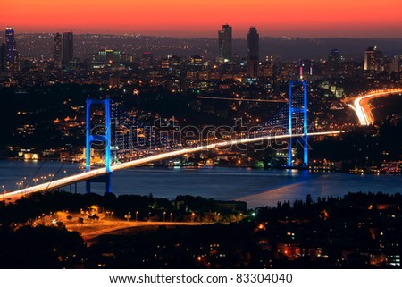 Bosphorus Bridge at night in Istanbul,Turkey