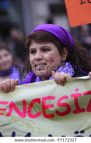 ISTANBUL,TURKEY-MARCH 8: Unidentified woman celebrate international women\'s day on March 8,2012,in Istanbul,Turkey