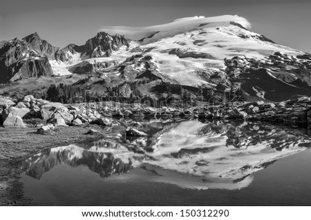 Mount Baker reflected in a tarn; early morning; summer; Mount Baker National Recreation Area, Washington State