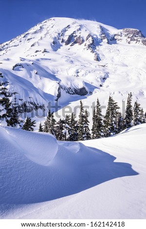 Windswept snow at the base of Mount Rainier; Mount Rainier National Park, Washington State