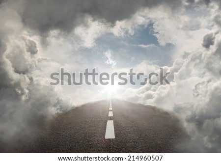 Road to success, empty highway in the heaven with copy space