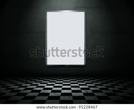 Modern blank metal frame in empty grunge interior with clipping