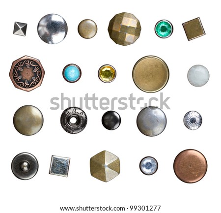 Set of different jeans buttons, rivets and studs isolated on white background