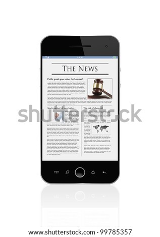Latest news on mobile smart phone isolated on white background with clipping path for the screen