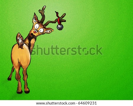 Oh no! Hand drawn Christmas reindeer on green textured background