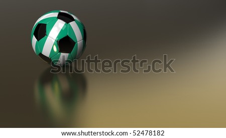 High quality 3D render of a glossy soccer ball on golden metal surface. The white hexagons carry the flag of Nigeria. Very beautiful background image ideal for HD Video productions.