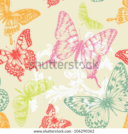 Seamless pattern with flying butterflies hand-drawing Vector illustration Seamless pattern with flying butterflies hand-drawing Vector illustration