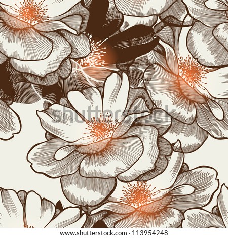 Glamour seamless wallpaper with blooming roses Vector. Glamour seamless wallpaper with blooming roses Vector.