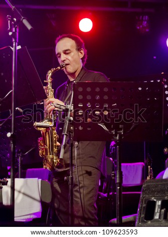 GRANADA, SPAIN - JULY 22: Rogelio Gil,  and Granada Big Band, at the XXV Jazz Festival of Almunecar on July 22, 2012 in Granada, Spain