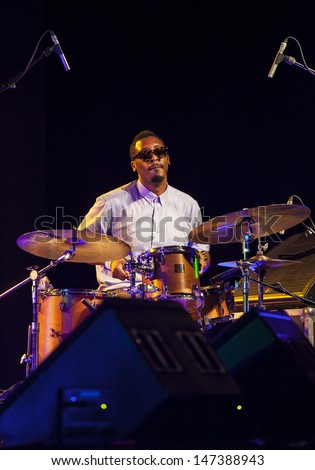 GRANADA, SPAIN - JULY 21: Emanuel Harrold (drums), at the XXVI Jazz Festival on July 20, 2013 in Almunecar, Spain