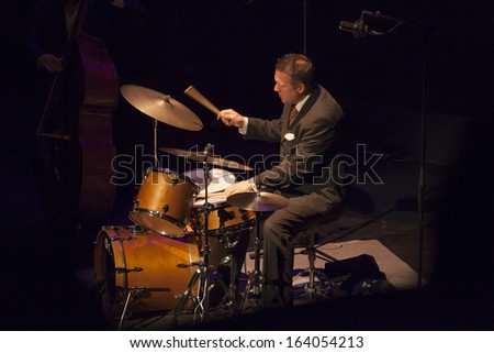 GRANADA, SPAIN-NOVEMBER 15: Joseph  Farnsworth (drum),  at the XXXIV International Jazz Festival on November 15, 2013 in Granada, Spain
