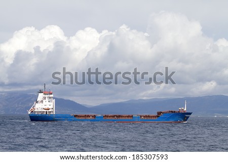 Merchant ship crossing the Strait of Gibraltar