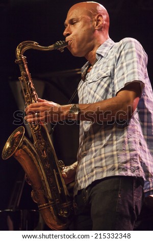 ALMUNECAR, GRANADA / SPAIN - JULY 21, 2014: Joshua Redman Quartet playing live music, at XXVII international jazz festival of Almunecar, Jazz in the Cost. Joshua Redman, sax.