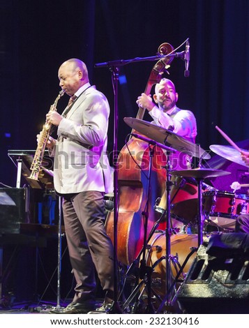 GRANADA / SPAIN - NOVEMBER 7, 2014:, Branford Marsalis, sax, Eric Revis, bass, playing live music, at XXXV international jazz festival in Granada.