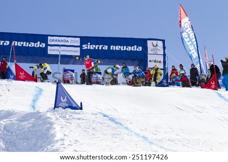 GRANADA, SPAIN - FEBRUARY 6, 2015: Winter Universiade 2015, Men\'s Snowboard Cross.