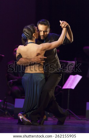 GRANADA - SPAIN, MARCH 10, 2015: XXVII International Tango Festival.\
Tangu Project Marie Quilly and Sebastian Ovejero, dancer.