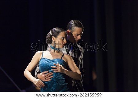 GRANADA - SPAIN, MARCH 10, 2015: XXVII International Tango Festival.
Alycristango, Alberto Sahagun and Cristina del Castillo, dancers.