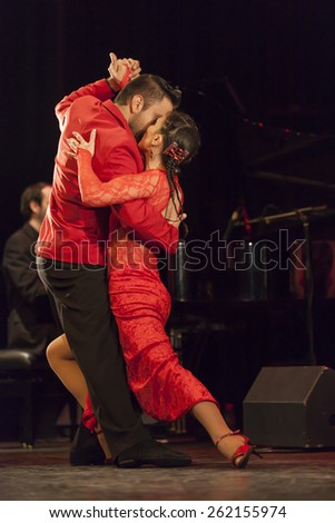 GRANADA - SPAIN, MARCH 10, 2015: XXVII International Tango Festival. Tangu Project, Marie Quilly and Sebastian Ovejero, dancers.