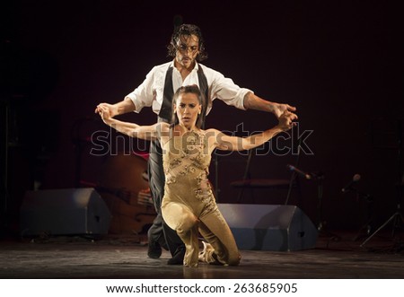 GRANADA - SPAIN, MARCH 14, 2015: XXVII International Tango Festival. Paola Jean Jean and Nicolas Cobos, dancers.