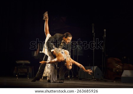 GRANADA - SPAIN, MARCH 14, 2015: XXVII International Tango Festival. Paola Jean Jean and Nicolas Cobos, dancers.