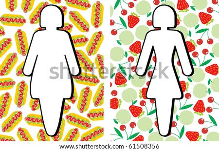 Diet. Women\'s silhouettes on the background of food