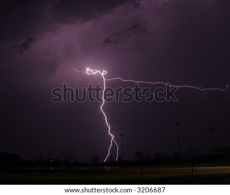 Lightning thunder storm weather rain strike landscape
