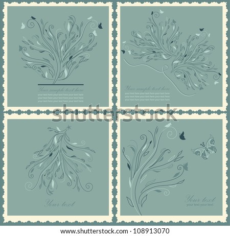 Set of retro floral background hand drawing for invitation, postcard, banner, card, frame raster version, vector is available.