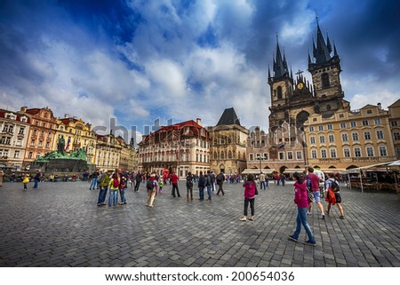 PRAGUE - SEPTEMBER 13, 2012: Old Town Square in Prague is a historic square in the Old Town quarter of Prague.