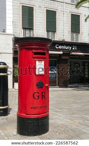 Gibraltar,  British Overseas Territory - JULY 11, 2013: Royal Gibraltar mail situated in Main Street. The Gibraltar Post Office has been running for over 150 years.