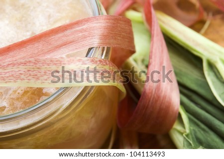 Rhubarb jam in glass jar