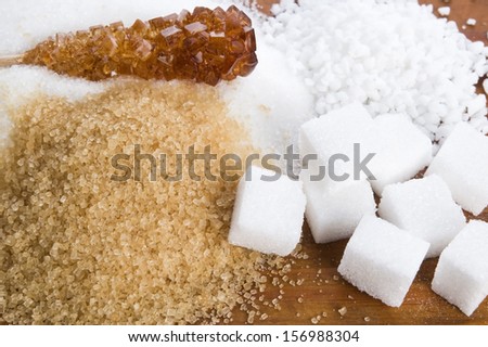 Various kinds of sugar close up