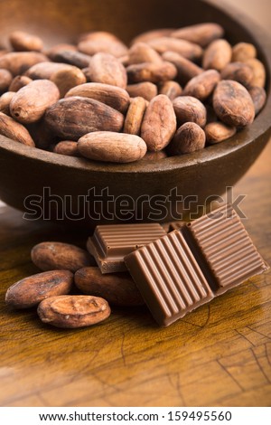 Cacao beans with milk chocolate