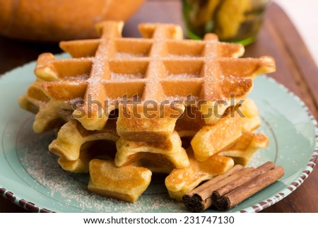 pumpkin waffles with cinnamon sugar
