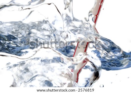 red straw and water bubbles isolated on white background